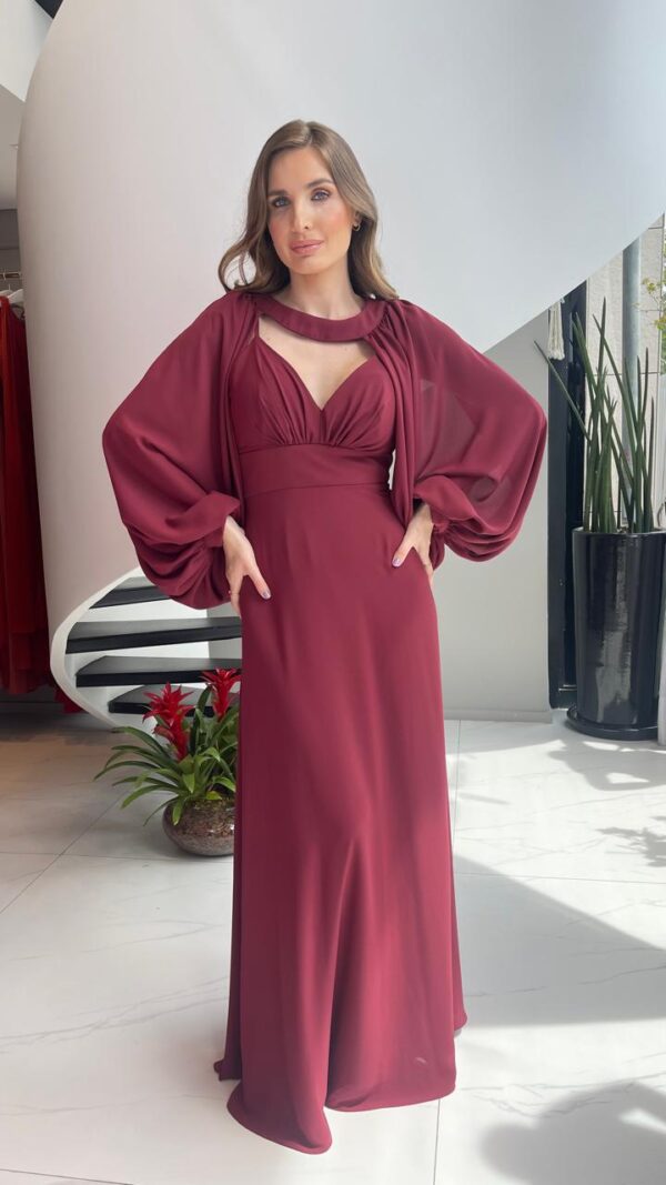 Vestido de festa marsala