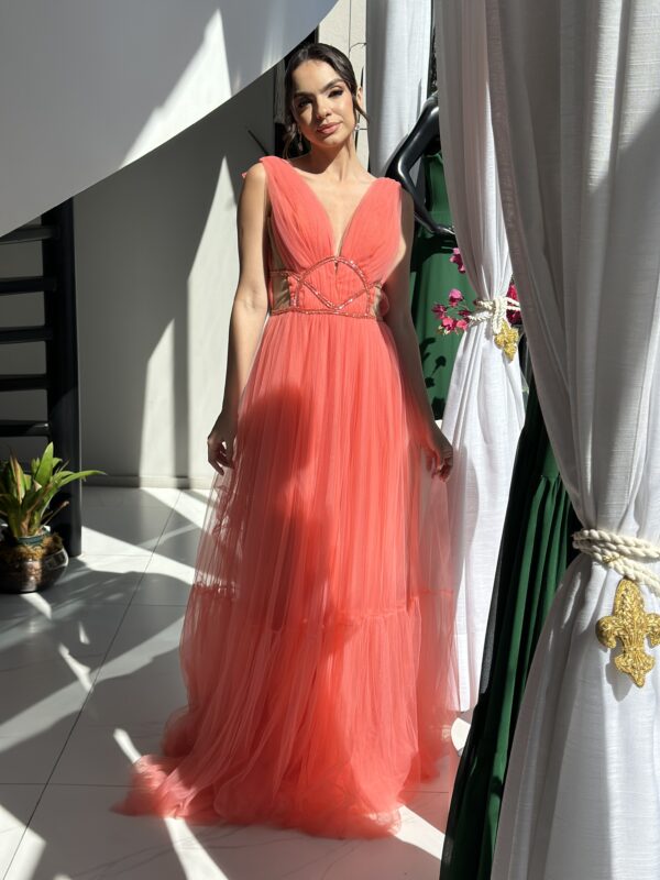 Vestido de festa salmão coral para alugar RJ