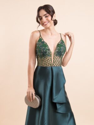 Vestido de festa verde bordado