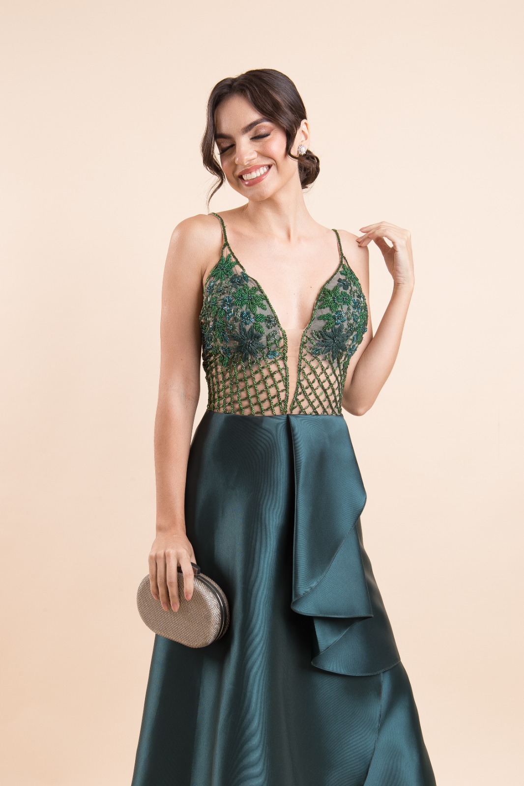 Vestido de festa verde bordado