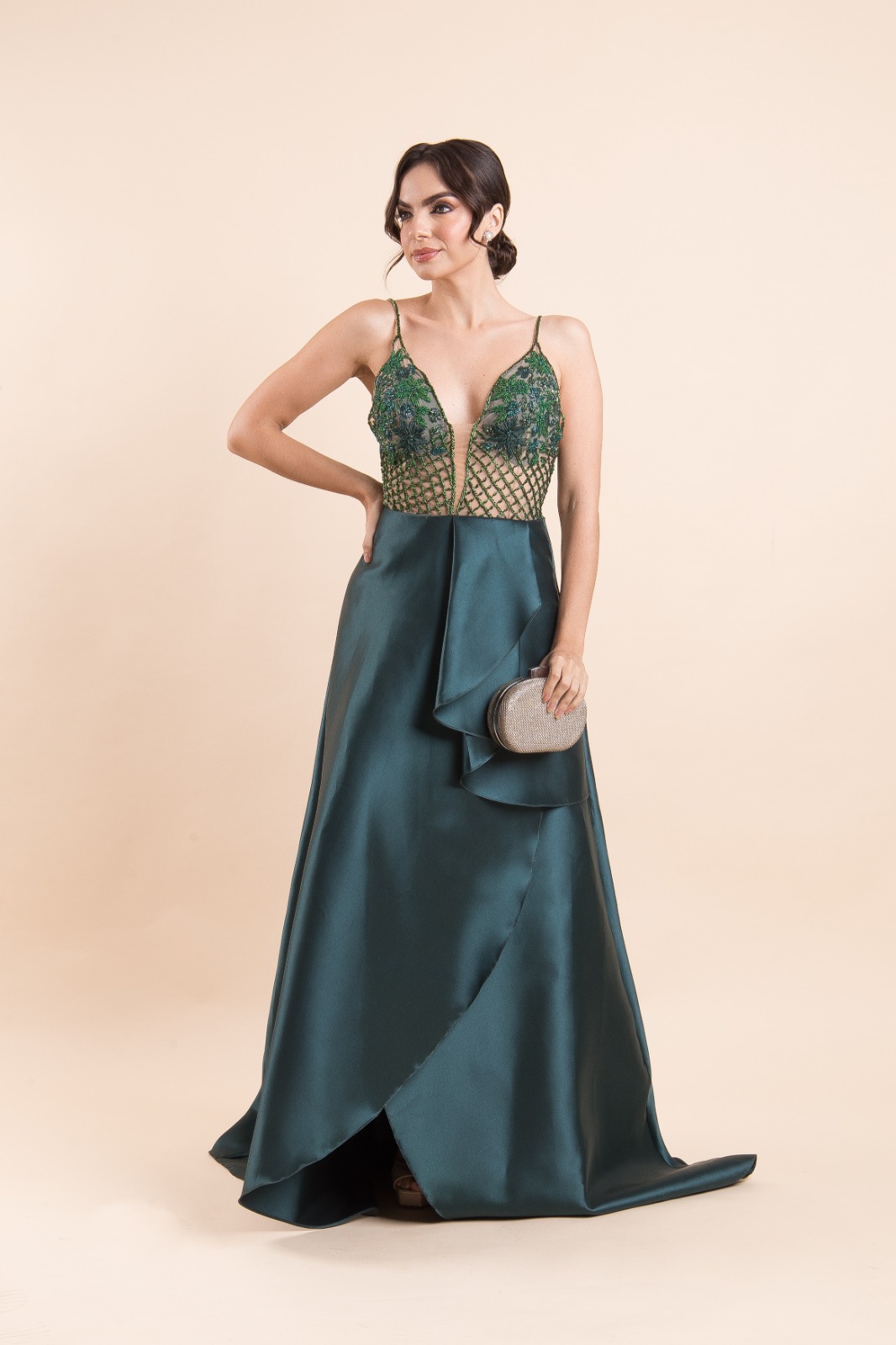 Vestido de festa verde bordado