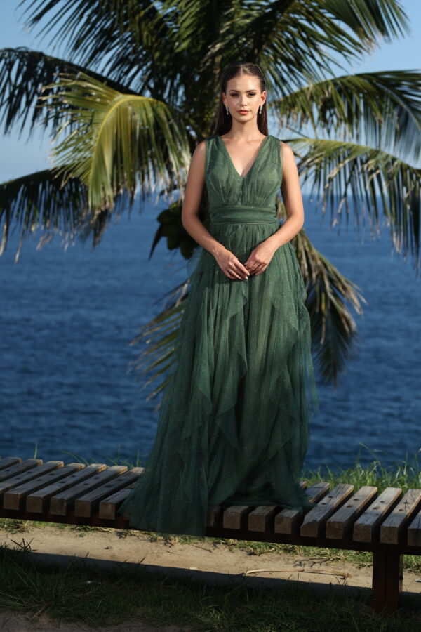 Vestido de festa de tule verde