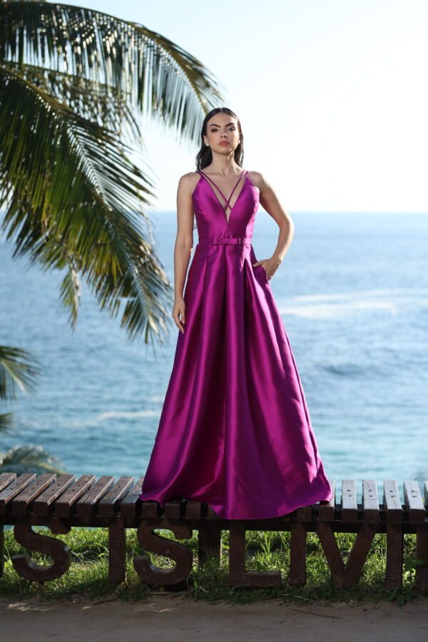 Vestido de festa fúcsia de zibeline