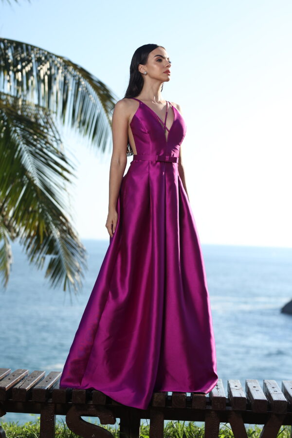 Vestido de festa fúcsia de zibeline