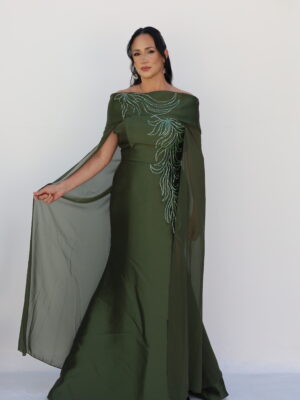 Vestido Inês Verde Oliva com Capa