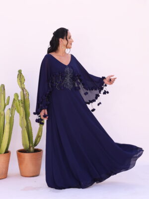 Vestido Norma Azul com Capa